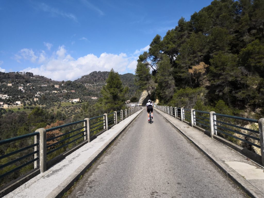 Nice - cycling over a bridge to the next village 